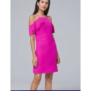Nicole Miller‎ New York Fuchsia Ruffle Cold Shoulder Dress Size 6 Party